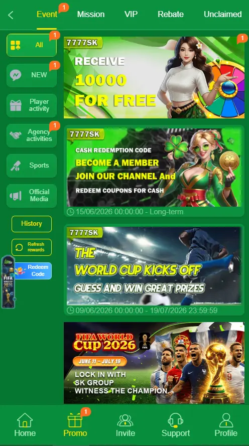 7777SK Game Bonuses and Rewards Table