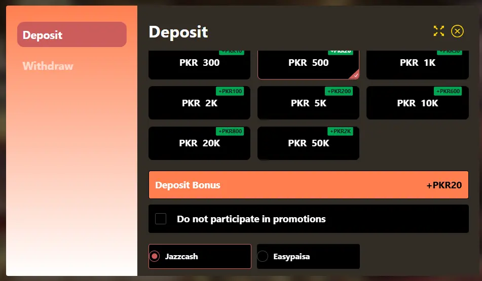 Deposit Process in 99apkgame